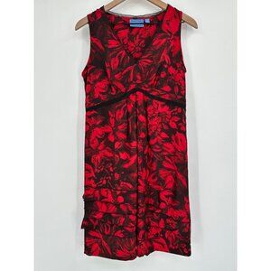 Vera Wang Sleeveless Dress Women 10 Red Black Floral Pleated Knee Length Romanti